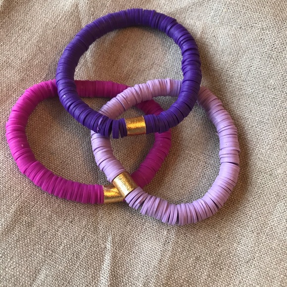 Stack 3 handmade heishi bracelets pink purple new - Picture 2 of 2